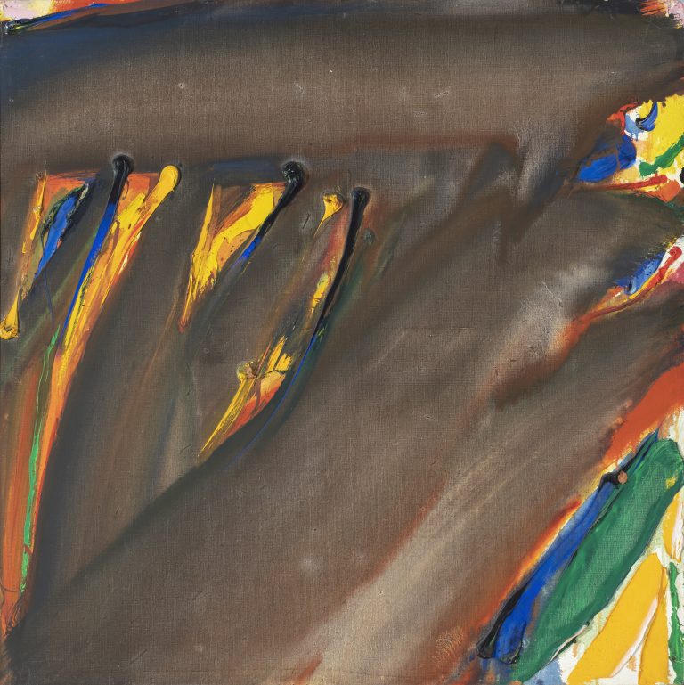 OPPDAL, TRACES RAYÉES VIVES, 1978, Olivier Debré,  Huile sur toile Signée, datée et titrée au dos 100 x 100 cm Provenance Galerie Louis Carré, Paris Collection privée, Paris Vente Sotheby’s Paris, 30 mai 2012, Lot n°137 Cabinet Jean-Francis Gaud, Paris Collection privée, Ardèche