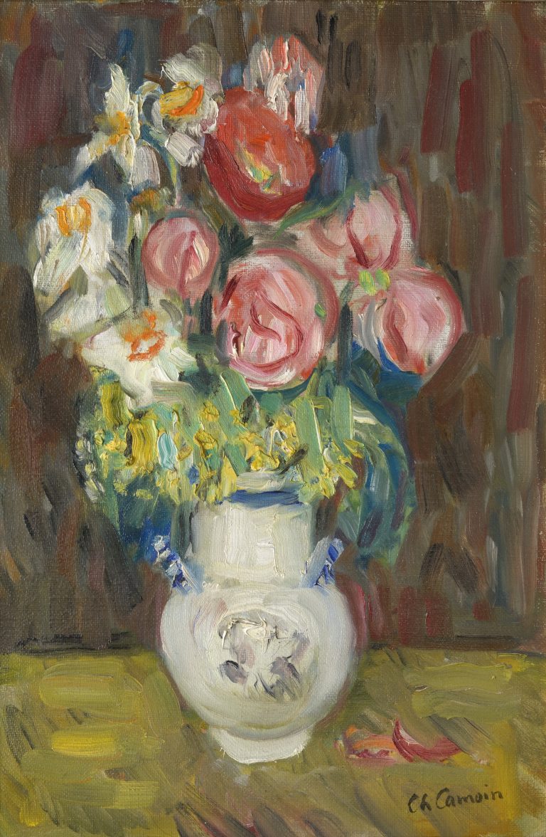 FLEURS AU POT DE TALAVERA, Charles Camoin, 1957 Huile sur toile Signée en bas à droite 41x27 cm