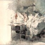 Nu allongé, Giovanni Boldini, Aquarelle sur papier épais 21 x 37 cm