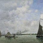 ANVERS, BATEAUX SUR L’ESCAUT, Eugene Boudin, 1872 Huile sur toile signée 53,5 x 88 cm