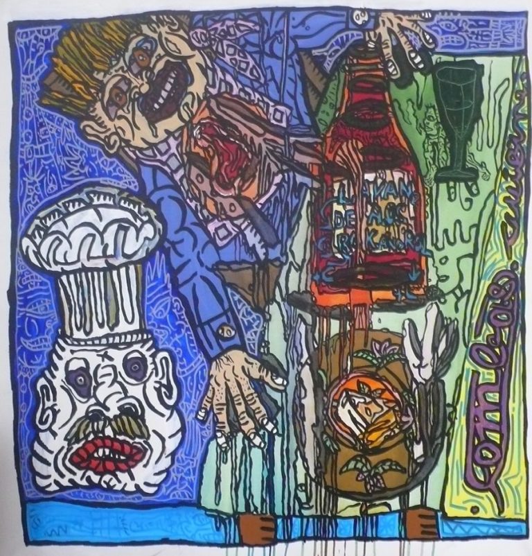 CUISINE circa 1995, Robert Combas, acrylique sur toile signée en bas vers la droite 118 x 109 cm