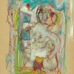 NU AUX GRANDS YEUX, Walter Firpo, Crayon, pastel et gouache sur papier contrecollé sur carton Signée en bas au milieu 26×20,5 cmCollection privée, Paris