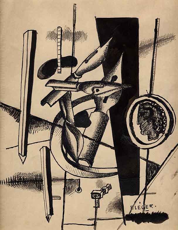 PLUMES ET CRAYONS 1925, Fernand Leger, Crayon, plume et encre de chine, signé en bas à droite 32 x 24.5 cm