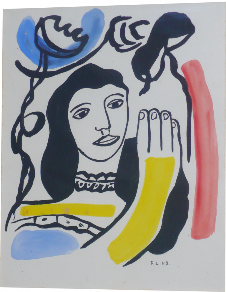LE PAUVRE SONGE 1948, Fernand Leger, Monogramme et date en bas à droite. Certificat de Madame Irus HANSMA Gouache et encre 31,5 x 24 cm
