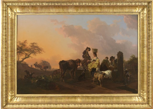 SOLEIL COUCHANT VUE SUR LA SUISSE, Jean-Louis Demarne, Huile sur toile 86 x 129cm