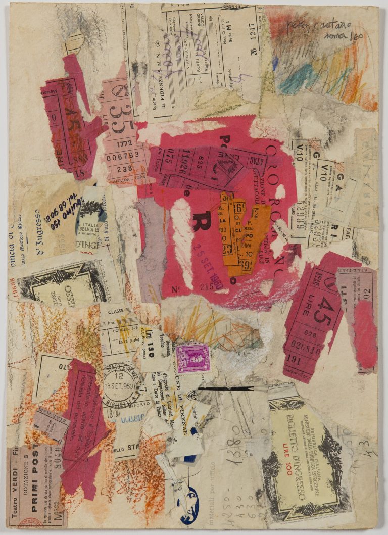 COMPOSITION ABSTRAITE, ROMA 1960, Jorge Perez Castaño, Collage et pastel sur Arches Signée, située et datée en haut à droite 33,6x23,9 cm