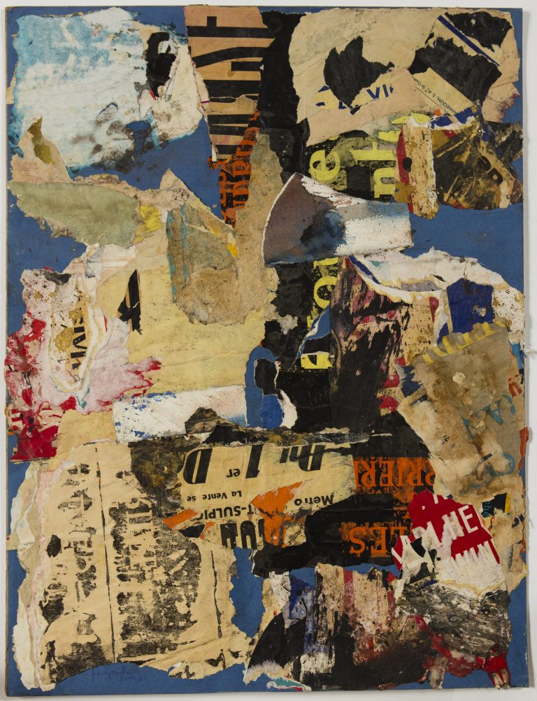 RUE BONAPARTE, PARIS 1960, Jorge Perez Castaño, Affiches déchirées et collées sur carton Signée, située et datée en bas vers la gauche Contresignée, située et datée au dos 65,4x49,7 cm