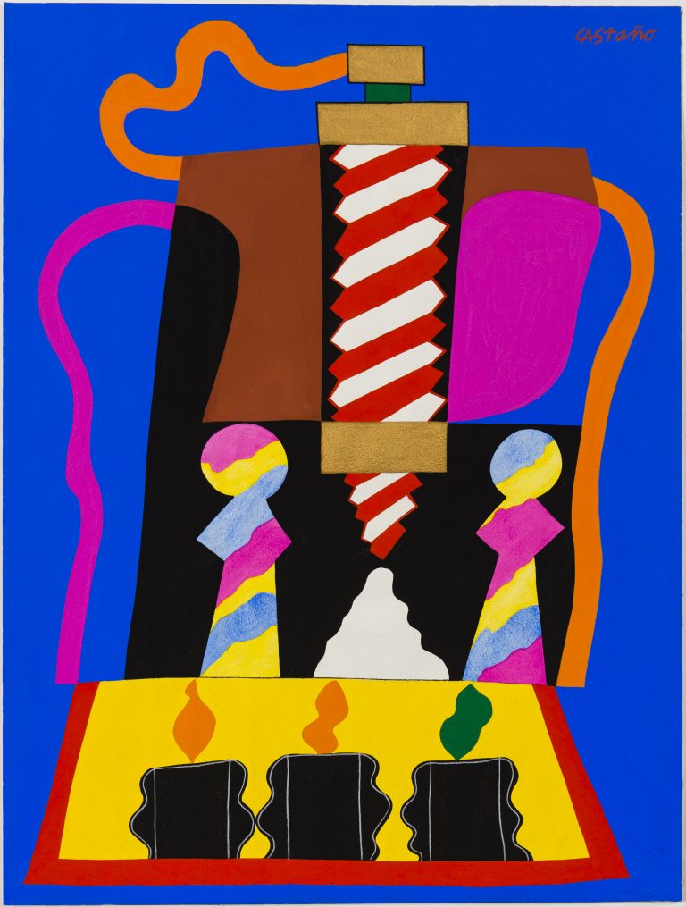 LE TAS DE SABLE, 1975, Jorge Perez Castaño, Gouache sur papier Canson Signée en haut à droite Contresignée, titrée et datée au dos 60,7x45,7 cm