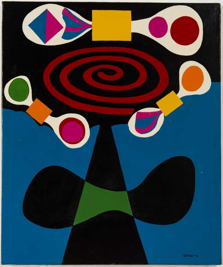 PETITE NOIRE AUX BIGOUDIS, 1970, Jorge Perez Castaño, Laque sur toile Signée en bas à droite 55x46 cm