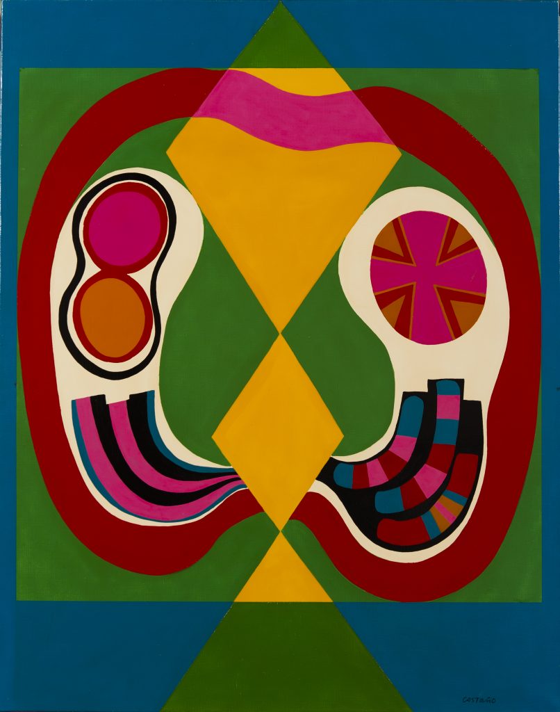 LA REINE S'AMUSE, 1969, Jorge Perez Castaño,1969-1970 Laque sur toile Signée en bas à droite Contresignée et datée au dos 92x73 cm