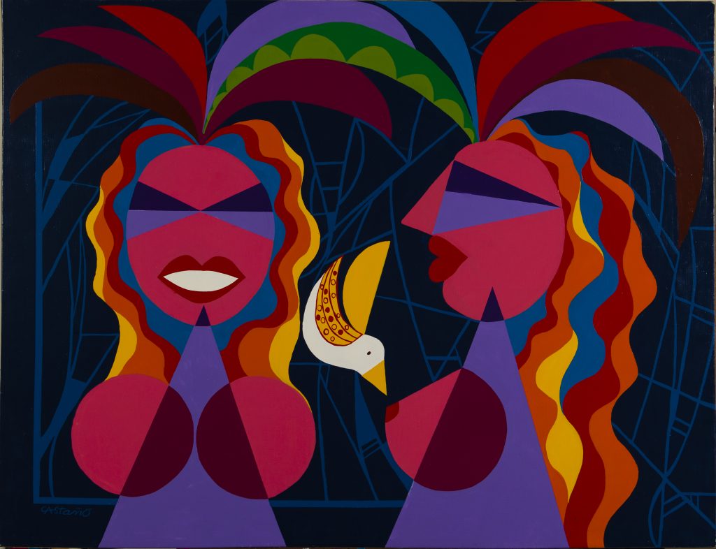 FEMMES DANS LA NUIT, 1989, Jorge Perez Castaño, Laque sur toile Signée en bas à gauche Contresignée, titrée et datée au dos 80x116 cm