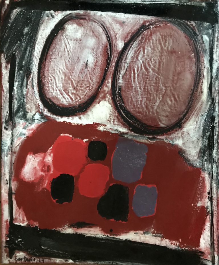 COMPOSITION ABSTRAITE, 1964, Jorge Perez Castaño, Technique mixte sur toile Signée en bas à gauche et datée 64 Signée et datée au dos 61x50 cm