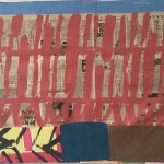 TECHNIQUE MIXTE, 1993, Pierre Célice, Acrylique et collage de papiers journaux et papiers découpés sur toile Signée et datée 93 deux fois au dos 79,2x98 cm