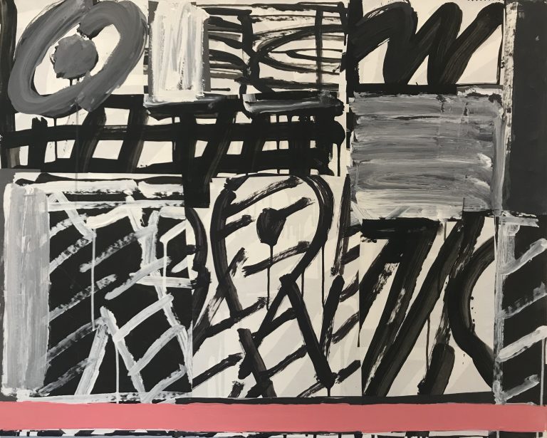 GRAPHISME NOIR, BANDE ROSE 2010, Pierre Célice, Technique mixte sur toile Signée et datée au dos 73 x 92 cm