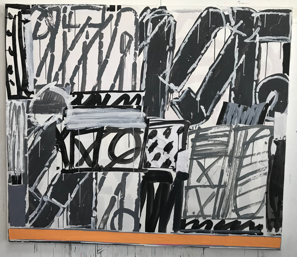 COMPOSITION ABSTRAITE À LA BANDE ORANGE 2010, Pierre Célice, Acrylique et collage de papiers marouflés sur toile Signée et datée au dos en haut à gauche 150 x 130 cm