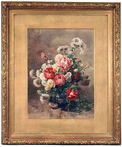 VASE DE FLEURS, François Rivoire, Aquarelle signée 80 x 50 cm