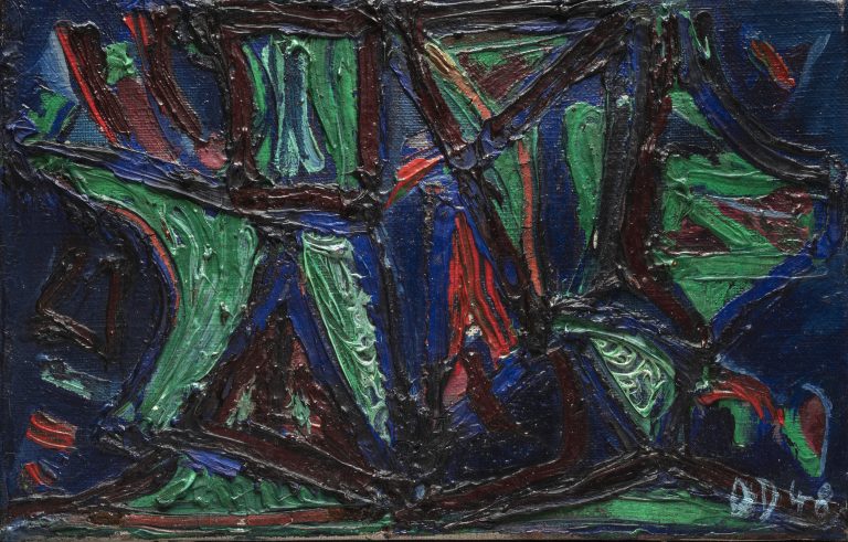 Olivier Debré (1920-1999) Abstraction, 1948 Huile sur toile Signé des initiales en bas à droite et daté 48 14 x 22 cm