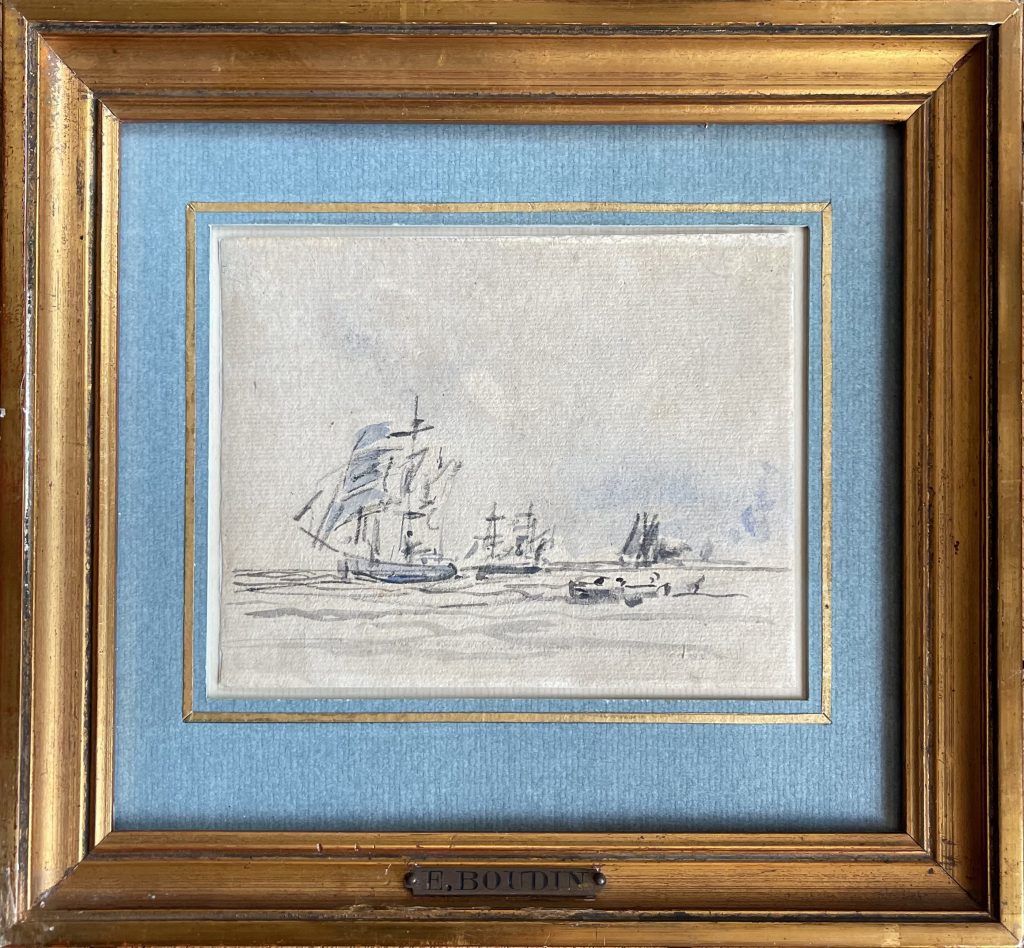 Eugène BOUDIN (1824 - 1898) Les voiliers Aquarelle et traits de crayon sur papier 9x12 cm